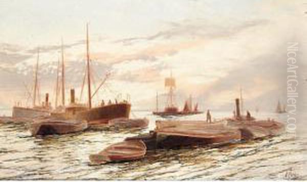 Shipping On The Thames In London Oil Painting by Edwin Fletcher