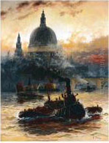 The Thames At Blackfriars Oil Painting by Edwin Fletcher