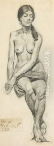 Seated Nude Oil Painting by Albert Francois Fleury