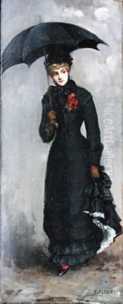 Femme En Noir Au Bouquet Rouge Oil Painting by Fanny-Laurent Fleury