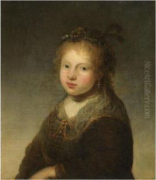 A Young Shepherdess Oil Painting by Govert Teunisz. Flinck