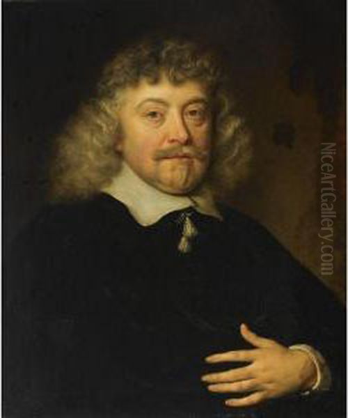 Portrait Of Joseph Coymans 
(1591-after 1660), Bust Length, Wearing A Black Costume With A White 
Flat Collar Oil Painting by Govert Teunisz. Flinck