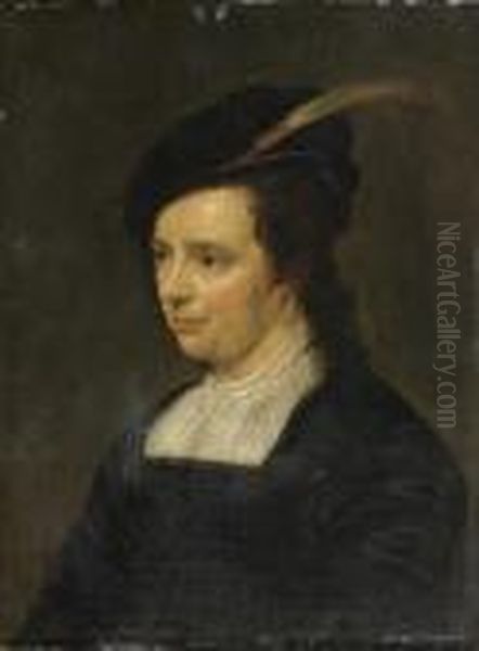 Portrait De Jeune Femme Au Chapeau A Plume Oil Painting by Govert Teunisz. Flinck