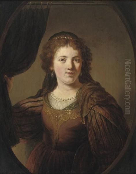 A 'tronie' Of A Young Woman In An Eastern Costume Oil Painting by Govert Teunisz. Flinck