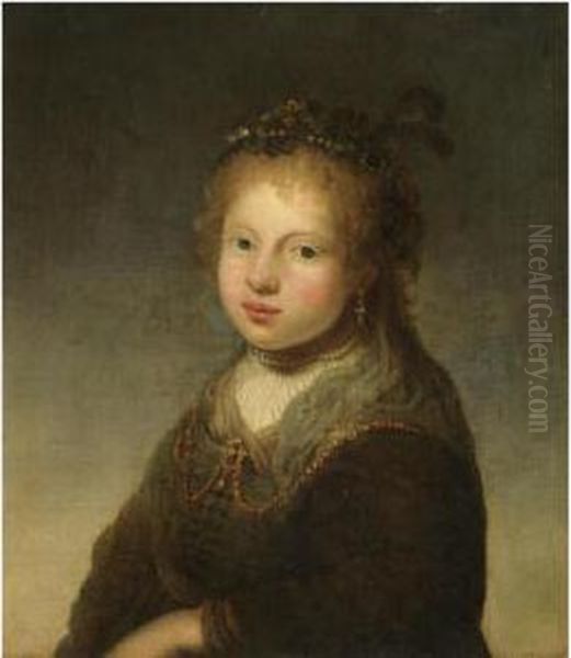 A Young Shepherdess Oil Painting by Govert Teunisz. Flinck