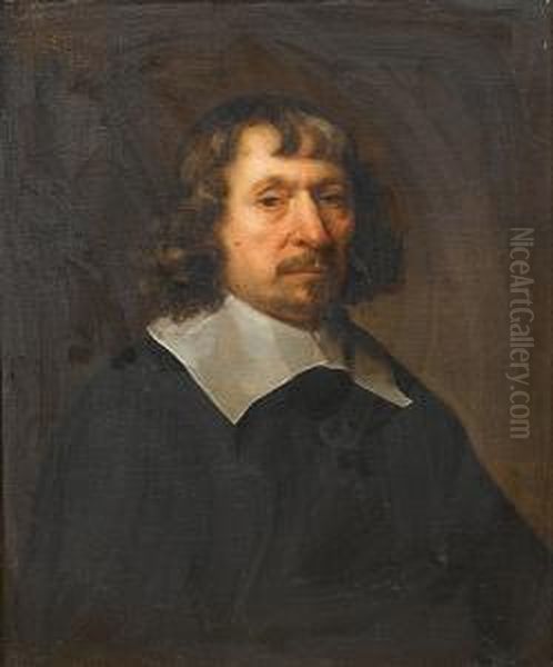 Portrait Of A Gentleman, Half-length, In Black Costume With A White Lawn Collar Oil Painting by Govert Teunisz. Flinck