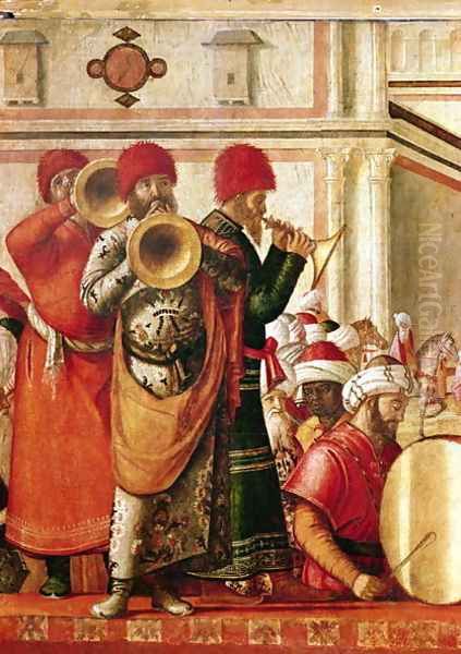 St. George Baptising the Gentiles (detail of musicians on the left hand side) 1501-07 Oil Painting by Vittore Carpaccio