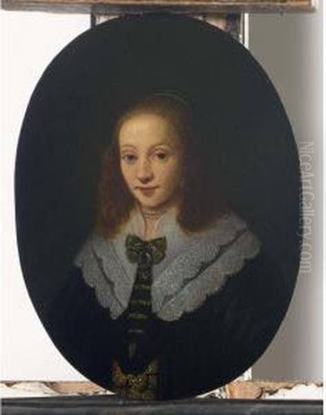 A Portrait Of A Young Lady Oil Painting by Govert Teunisz. Flinck