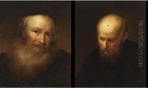 A Portrait Of A Bearded Man Wearing A Hat;
 A Portrait Of An Elderly Bearded Man Oil Painting by Govert Teunisz. Flinck