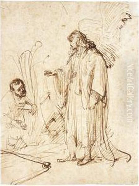 The Angel Appearing To Gideon In The Field (judges Vi, 11-18) Oil Painting by Govert Teunisz. Flinck