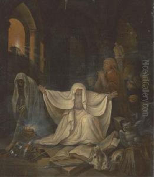 A Gothic Interior With A Necromancer Oil Painting by Govert Teunisz. Flinck