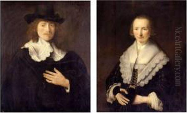 Portrait Of A Gentleman And Portrait Of A Lady: A Pair Of Paintings Oil Painting by Govert Teunisz. Flinck