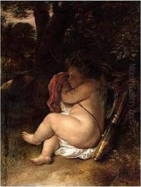 A Sleeping Cupid Oil Painting by Govert Teunisz. Flinck