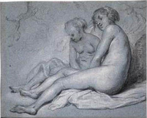 Study Of Two Female Seated Nudes Oil Painting by Govert Teunisz. Flinck