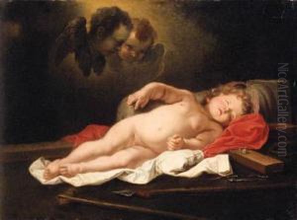 The Infant Christ Sleeping By The Instruments Of The Passion Oil Painting by Govert Teunisz. Flinck