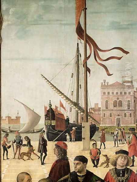 The Arrival of the English Ambassadors at the Court of Brittany, from the Legend of Saint Ursula (detail Oil Painting by Vittore Carpaccio