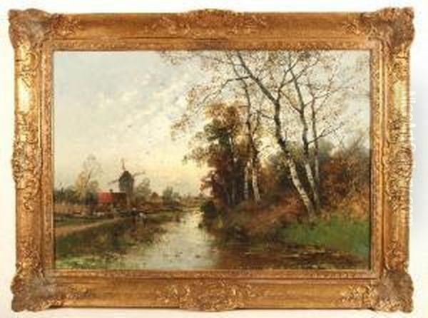 Herbstlicheflusslandschaft Mit Birken Oil Painting by Heinz Flockenhaus