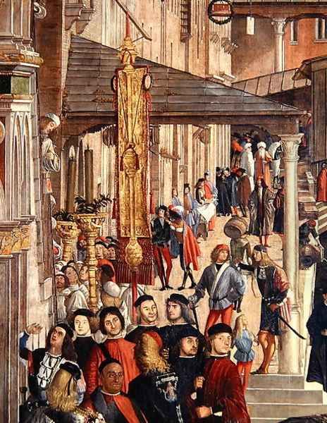 Street Scene, detail from The Miracle of the Relic of the True Cross on the Rialto Bridge, 1494 Oil Painting by Vittore Carpaccio