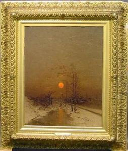 Winter Sunset, Dusseldorf Oil Painting by Heinz Flockenhaus