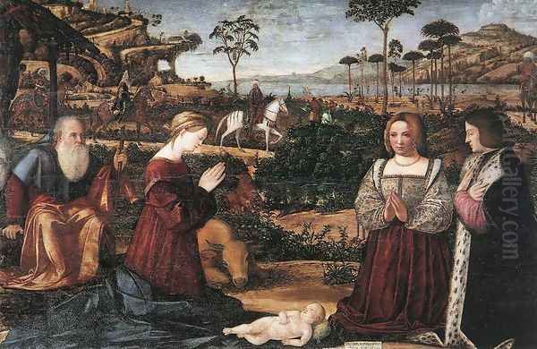 Holy Family with Two Donors Oil Painting by Vittore Carpaccio