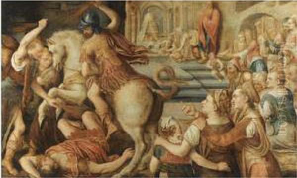 The Expulsion Of Heliodorus Oil Painting by Frans I Vriendt (Frans Floris)