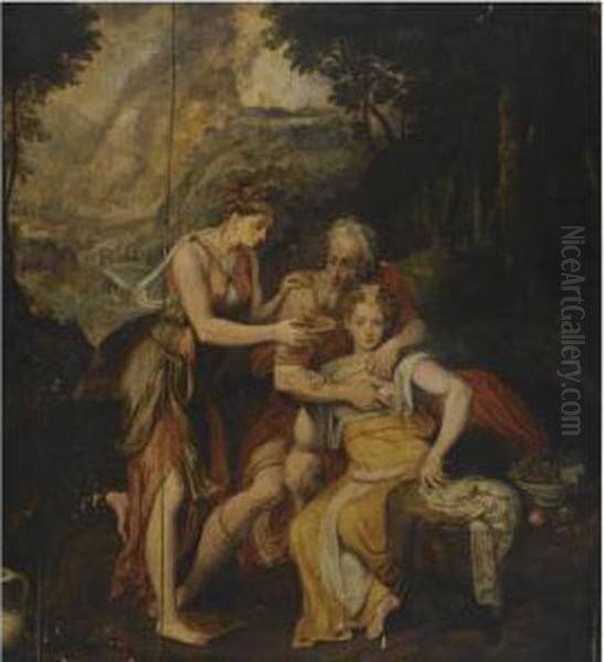 Lot And His Daughters Oil Painting by Frans I Vriendt (Frans Floris)