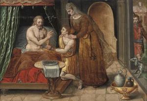 The Blessing Of Benjamin Oil Painting by Frans I Vriendt (Frans Floris)