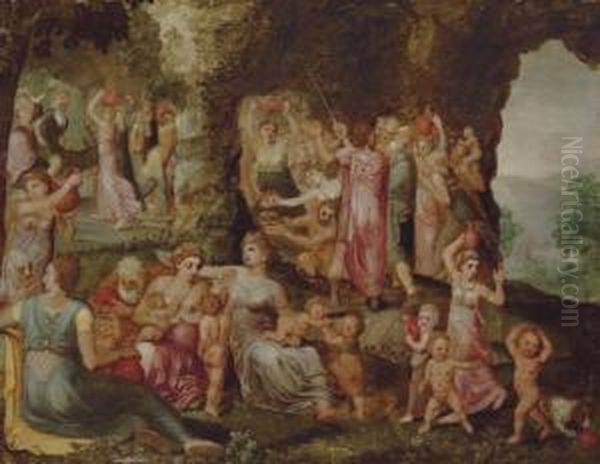 Moses Striking Water From The Rock Oil Painting by Frans I Vriendt (Frans Floris)