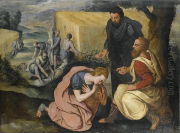 Ruth And Boaz Oil Painting by Frans I Vriendt (Frans Floris)