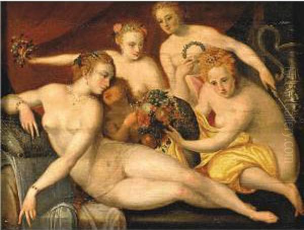 The Three Graces Oil Painting by Frans I Vriendt (Frans Floris)