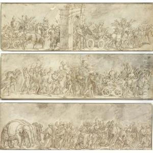 Three Scenes Of Triumphal Processions Oil Painting by Frans I Vriendt (Frans Floris)