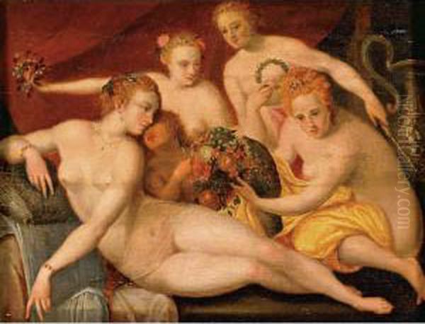 The Three Graces Oil Painting by Frans I Vriendt (Frans Floris)