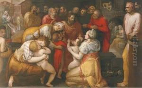 Christ Blessing The Children Oil Painting by Frans I Vriendt (Frans Floris)