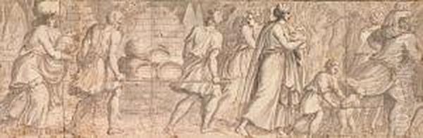 Procession With Men, Women And Children<</b> by Frans I Vriendt (Frans Floris)