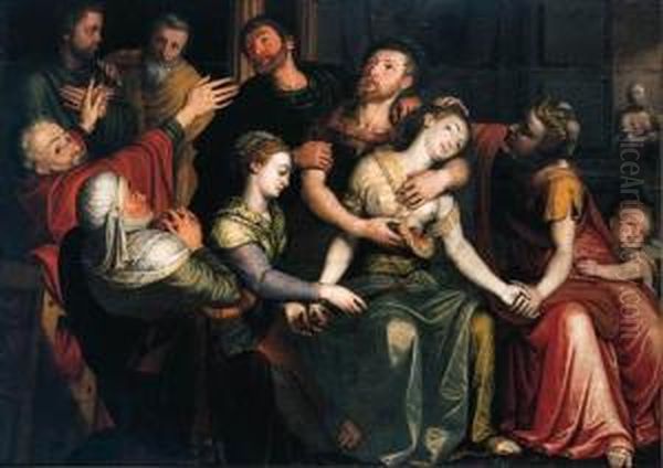 The Death Of Lucretia Oil Painting by Frans I Vriendt (Frans Floris)