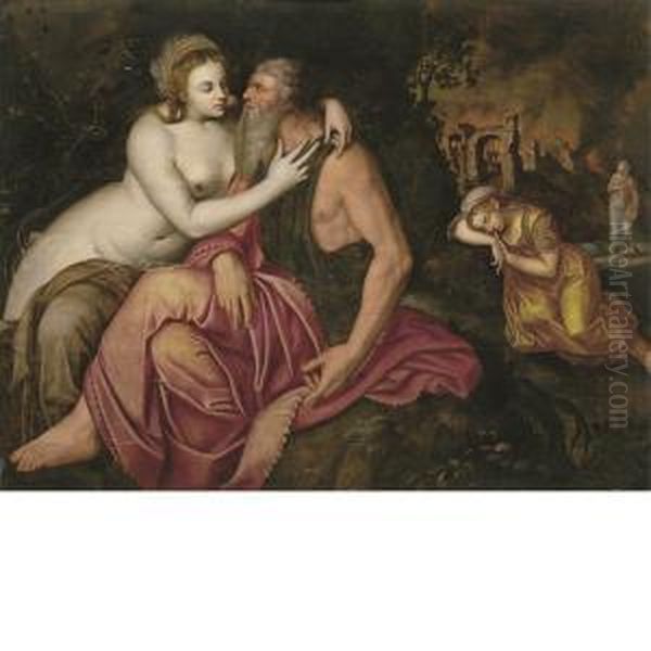 Lot E Le Figlie Oil Painting by Frans I Vriendt (Frans Floris)