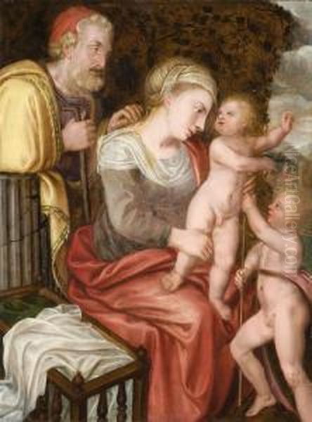 Sainte Famille Et Saint Jean-baptiste Enfant Oil Painting by Frans I Vriendt (Frans Floris)