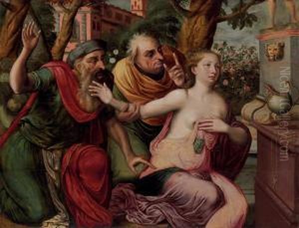 Susannah And The Elders Oil Painting by Frans I Vriendt (Frans Floris)