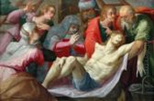 The Deposition (mourning Over The Body Of Christ) Oil Painting by Frans I Vriendt (Frans Floris)