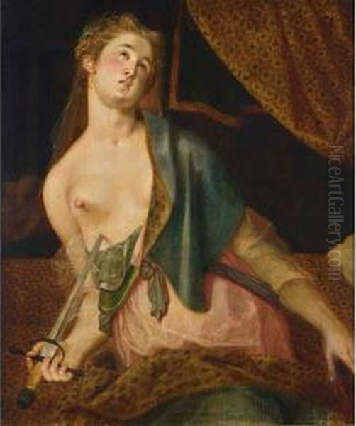 The Death Of St Lucretia Oil Painting by Frans I Vriendt (Frans Floris)