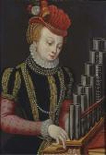 A Lady At An Organ Oil Painting by Frans I Vriendt (Frans Floris)