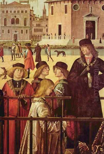 The arrival of the British envoy at the court of King Brittany, detail Oil Painting by Vittore Carpaccio