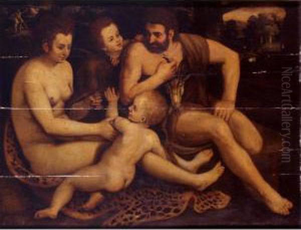 Adam And Eve With Cain And Abel Oil Painting by Frans I Vriendt (Frans Floris)