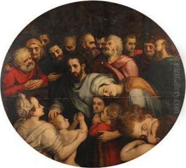 Suffer The Little Children To Come Unto Me ... Oil Painting by Frans I Vriendt (Frans Floris)