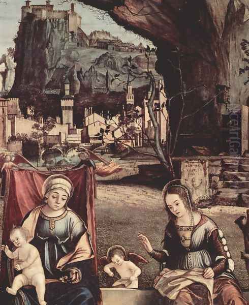 Throne end of Madonna and Johannes of the Taeufer, Hl. Josef and Hl. Anna, Hl. Elizabeth and Hl. Zacharias, Oil Painting by Vittore Carpaccio