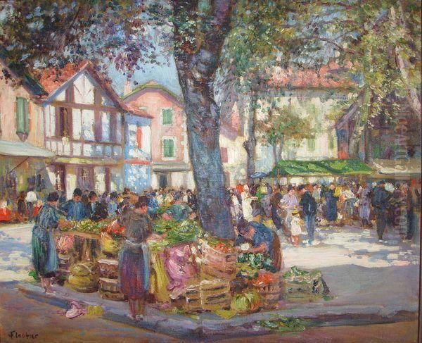 Marche Aux Legumes , St Jean De Luz Oil Painting by Louis Floutier