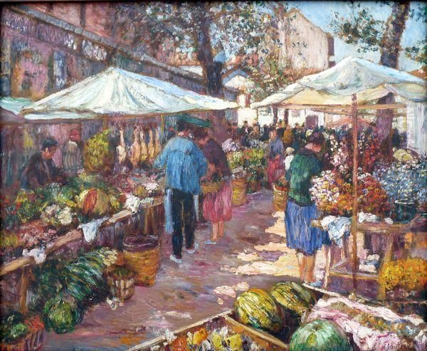 Marche Aux Fleurs Et Legumes , St Jean De Luz Oil Painting by Louis Floutier