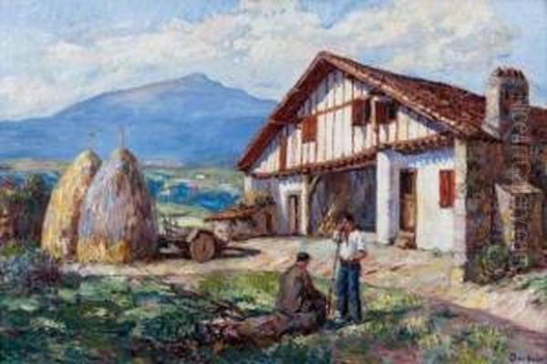 Ferme Basque Devant La Rhune Oil Painting by Louis Floutier