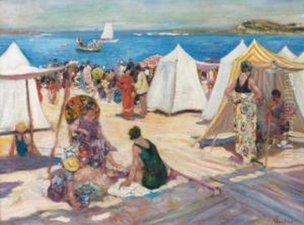 La Plage De Saint-jean De Luz Oil Painting by Louis Floutier