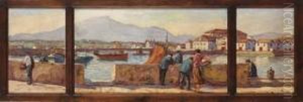 Scene De Port Oil Painting by Louis Floutier